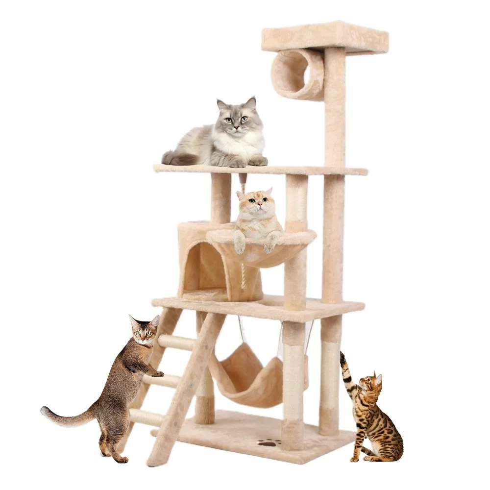55" Cat Tree with Multiple Levels Staircase and Two Ladders, Scratching Post W/Three Perches,Two Hammocks and Hanging Play Ball
55" Cat Tree with Multiple Levels Staircase and Two Ladders, Scratching Post W/Three Perches,Two Hammocks and Hanging Play Ball