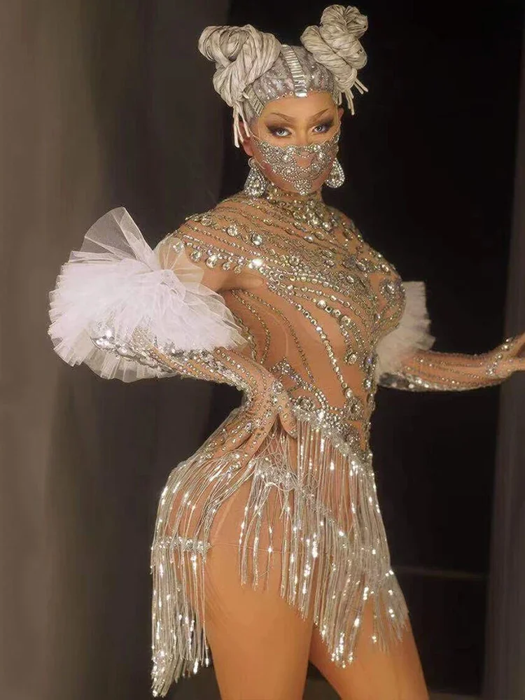 Silver Crystal Stone Prom Dress Nude Stretch Sequined Tassel Dress Birthday Celebrate Wear Singer Costume Nightclub Dance Outfit
Silver Crystal Stone Prom Dress Nude Stretch Sequined Tassel Dress Birthday Celebrate Wear Singer Costume Nightclub Dance Outfit