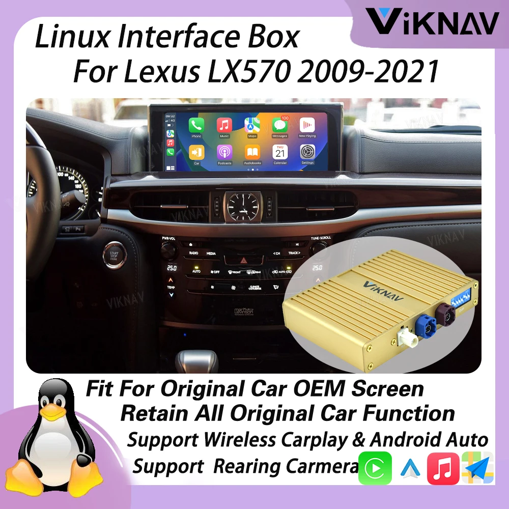 Интерфейсная коробка Viknav Linux для Lexus LX570 2009-2021, беспроводной Apple CarPlay, Android Auto, поддержка только оригинального автомобильного OEM-экрана
Интерфейсная коробка Viknav Linux для Lexus LX570 2009-2021, беспроводной Apple CarPlay, Android Auto, поддержка только оригинального автомобильного OEM-экрана