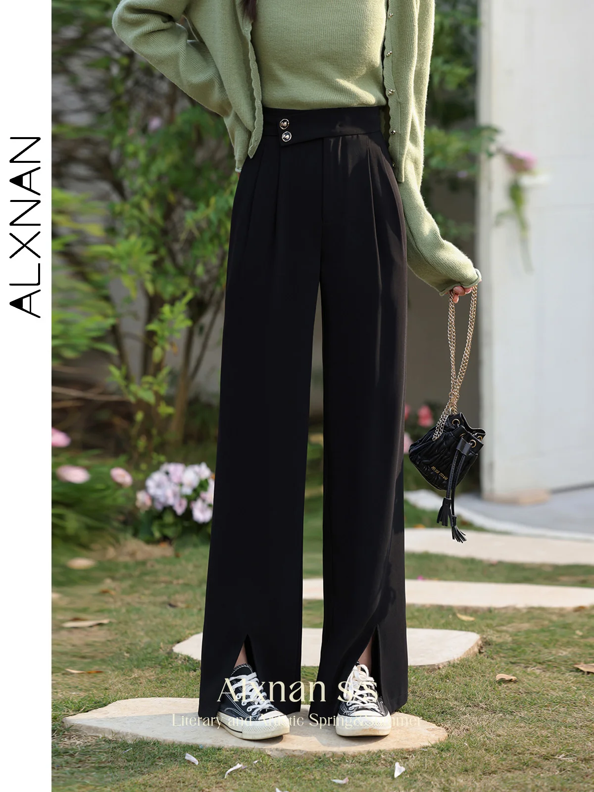 ALXNAN Women Black Pants High Waist Split Straight Wide Leg Pants 2025 Spring New Casual Loose Solid Office Lady Trousers L33896
ALXNAN Women Black Pants High Waist Split Straight Wide Leg Pants 2025 Spring New Casual Loose Solid Office Lady Trousers L33896