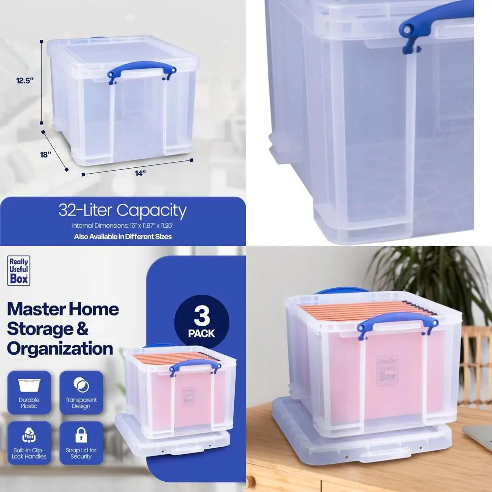 6-Pack 32-Liter Storage Bins with Snap-On Lids and Clip Locks for Home and Office Organization
6-Pack 32-Liter Storage Bins with Snap-On Lids and Clip Locks for Home and Office Organization