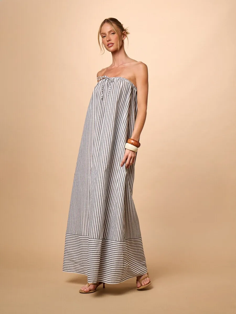 Women Strapless Striped Maxi Dress With Bandeau Neckline Ruffle Hem Summer Beach Vacation Party Wedding Guest
Women Strapless Striped Maxi Dress With Bandeau Neckline Ruffle Hem Summer Beach Vacation Party Wedding Guest