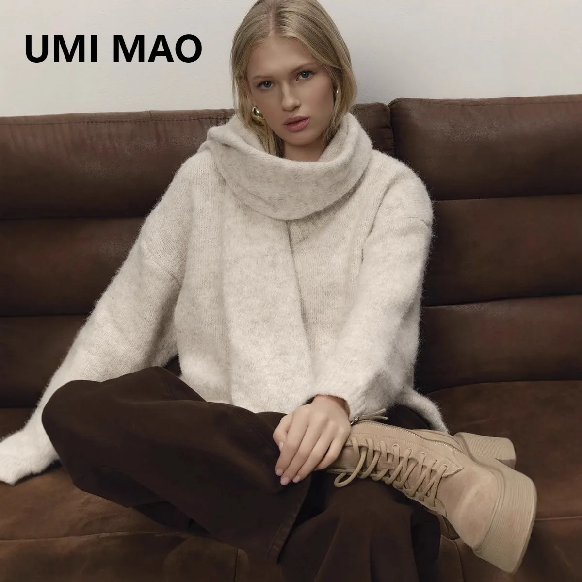 UMI MAO Loose Lazy Style Soft Wool Sweater For Women New Autumn Winter Pullover Loose Knitted Sweater Scarf Set Femme
UMI MAO Loose Lazy Style Soft Wool Sweater For Women New Autumn Winter Pullover Loose Knitted Sweater Scarf Set Femme
