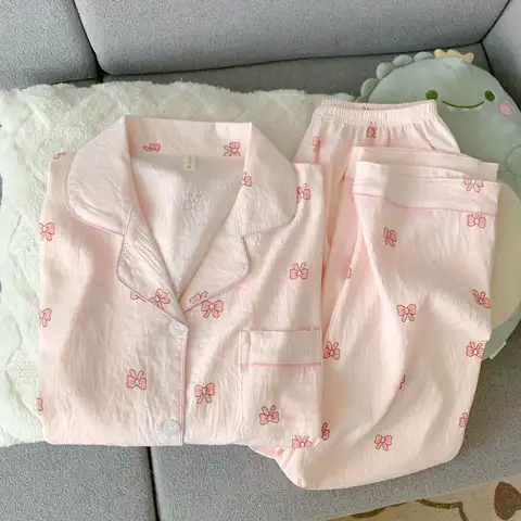 Nuevas llegadas de Primavera/otoño: conjunto de pijama de manga larga de algodón con estampado de nubes para mujer, ropa de dormir Adorable estilo corazón, ropa de casa Se
