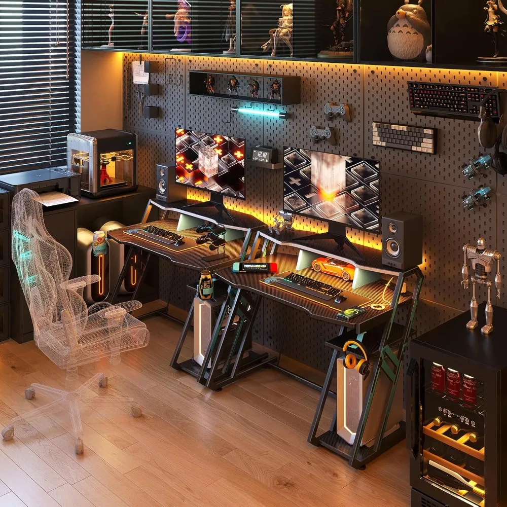 Gaming Desk with Power Outlet & LED Lights, Computer Desk 39inch with PC Storage Shelf, Gaming Table with Carbon Fiber Texture
Gaming Desk with Power Outlet & LED Lights, Computer Desk 39inch with PC Storage Shelf, Gaming Table with Carbon Fiber Texture