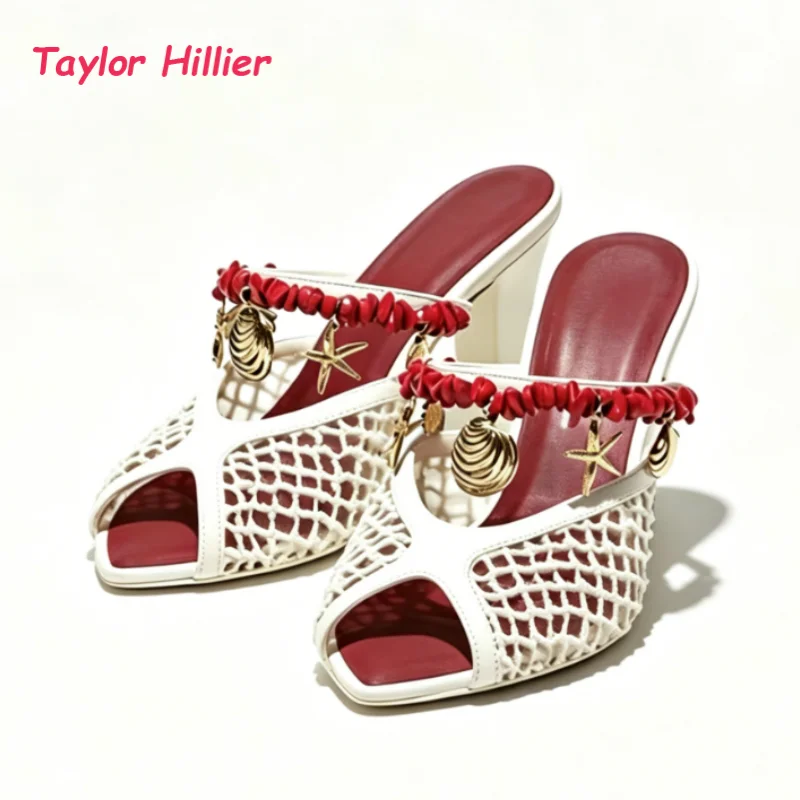 Hollow Mesh Peep Toe Mules Women Summer Red Coral Bead Starfish Shell Single Strap Block High Heels Outdoor Beach Vacation Shoes
Hollow Mesh Peep Toe Mules Women Summer Red Coral Bead Starfish Shell Single Strap Block High Heels Outdoor Beach Vacation Shoes