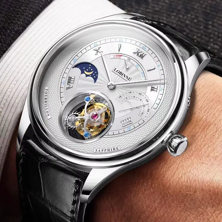 LOBINNI Men Tourbillon Watch Luxury 42mm Manual Winding Mechanical Wristwatch Sapphire Mirror Power Reserve Date Day-Night Dial
LOBINNI Men Tourbillon Watch Luxury 42mm Manual Winding Mechanical Wristwatch Sapphire Mirror Power Reserve Date Day-Night Dial
