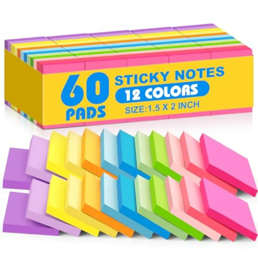 Pack Sticky Notes 1.5x2 Inches, 12 Bright Colors Self-Stick Note Pads Premium Mini Sticky Notes, Bulk Sticky Notes Pads for Sch
Pack Sticky Notes 1.5x2 Inches, 12 Bright Colors Self-Stick Note Pads Premium Mini Sticky Notes, Bulk Sticky Notes Pads for Sch