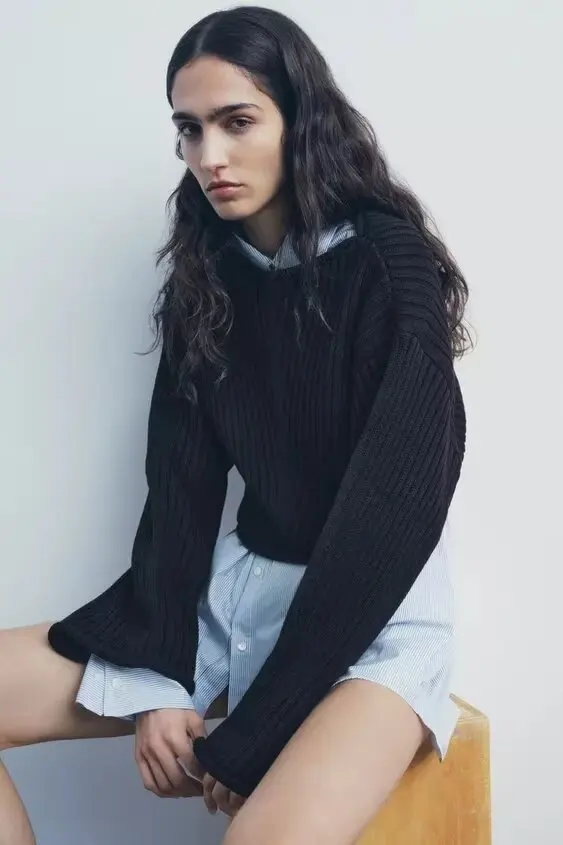 Sweater 2024 Winter New Product Women's Style Loose and Skinny Ribbed Long Sleeve Boat Neck Short Knitted Sweater
Sweater 2024 Winter New Product Women's Style Loose and Skinny Ribbed Long Sleeve Boat Neck Short Knitted Sweater