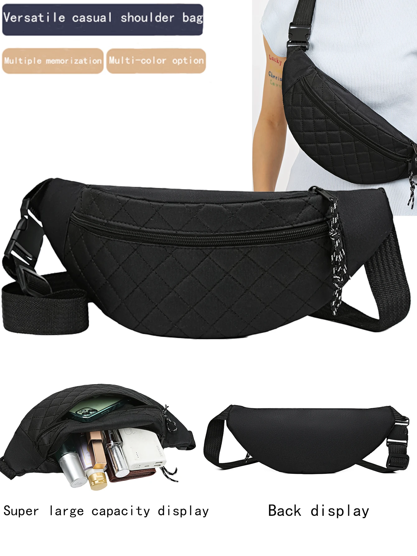 Черная стеганая поясная сумка из водонепроницаемого нейлона с регулируемым ремнем, многофункциональная нагрудная сумка для бега, походов, велоспорта и повседневного использования
Черная стеганая поясная сумка из водонепроницаемого нейлона с регулируемым ремнем, многофункциональная нагрудная сумка для бега, походов, велоспорта и повседневного использования