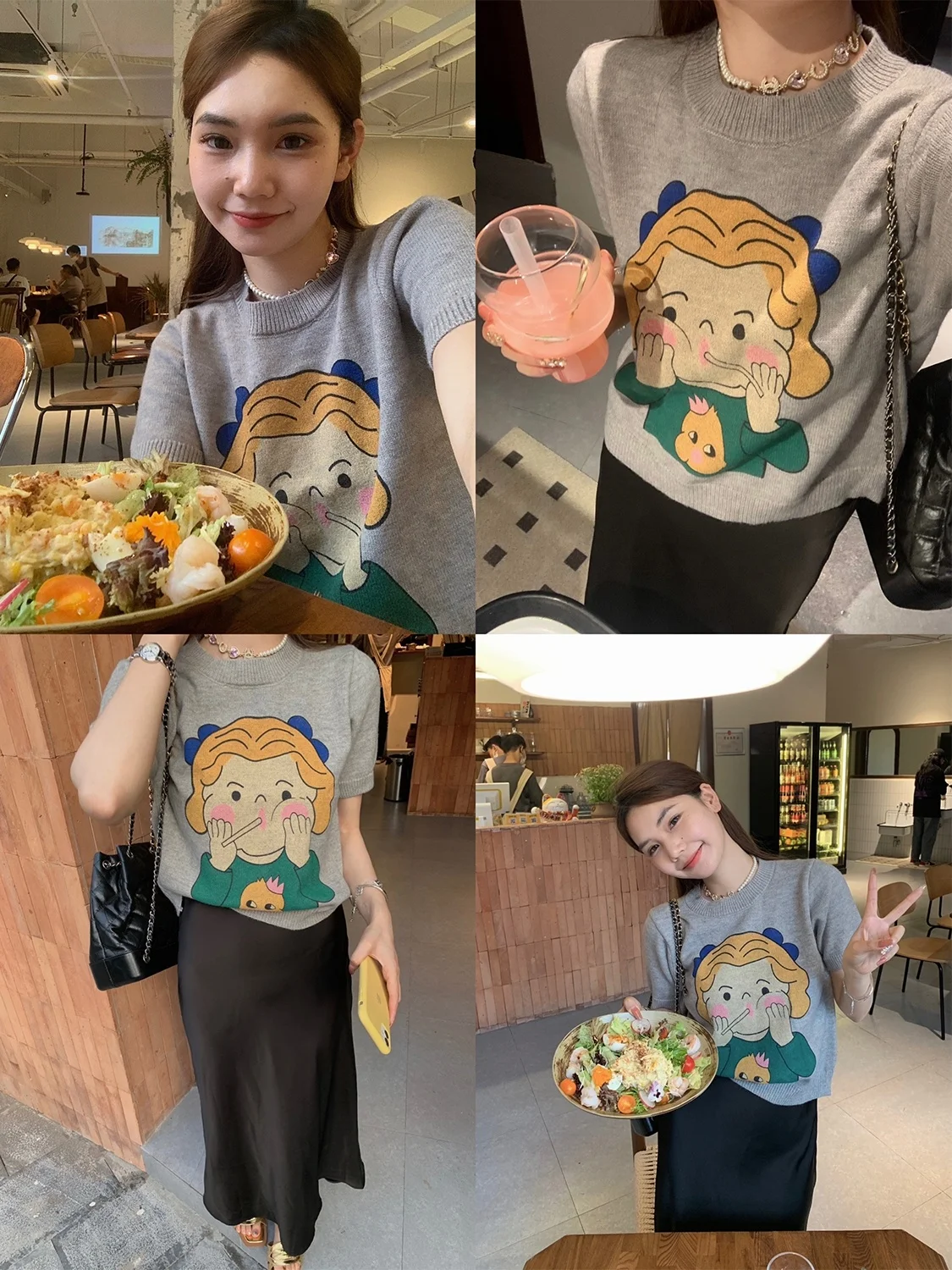 Очаровательный вязаный топ с коротким рукавом и круглым вырезом с мультяшным принтом, дышащий, милый, для женщин, не вызывающий раздражения кожи
Очаровательный вязаный топ с коротким рукавом и круглым вырезом с мультяшным принтом, дышащий, милый, для женщин, не вызывающий раздражения кожи