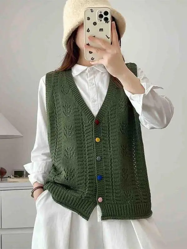 Versatile Green Knitted Vest Women's Spring Fashion Loose Sleeveless Decorated with Flowers Outerwear Style Casual Knitwear
Versatile Green Knitted Vest Women's Spring Fashion Loose Sleeveless Decorated with Flowers Outerwear Style Casual Knitwear
