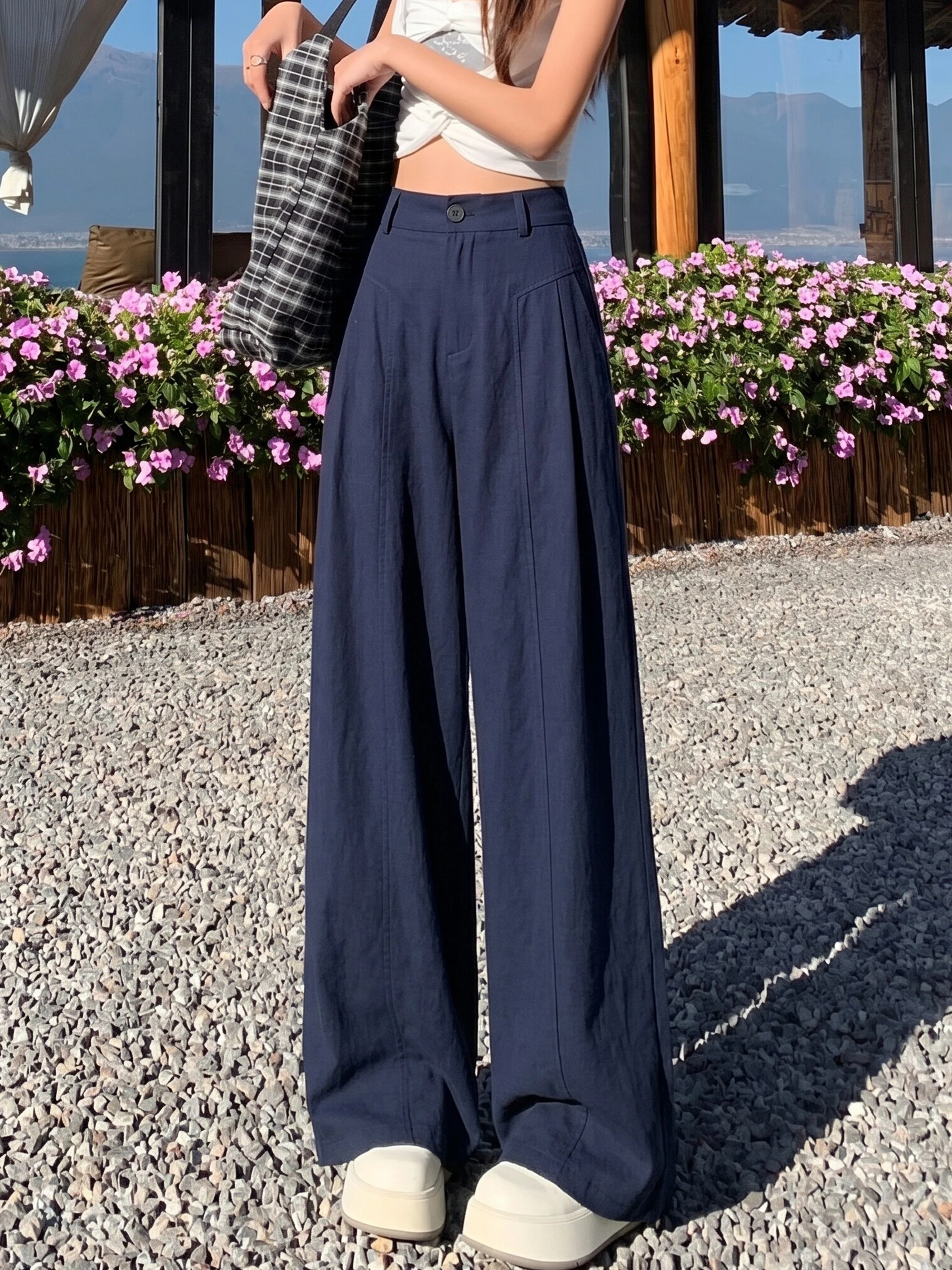 Ice Silk Linen Wide Leg Pants Women Summer Thin Dark Blue Versatile Suit Pants Slim Straight Drape Casual Pants
Ice Silk Linen Wide Leg Pants Women Summer Thin Dark Blue Versatile Suit Pants Slim Straight Drape Casual Pants