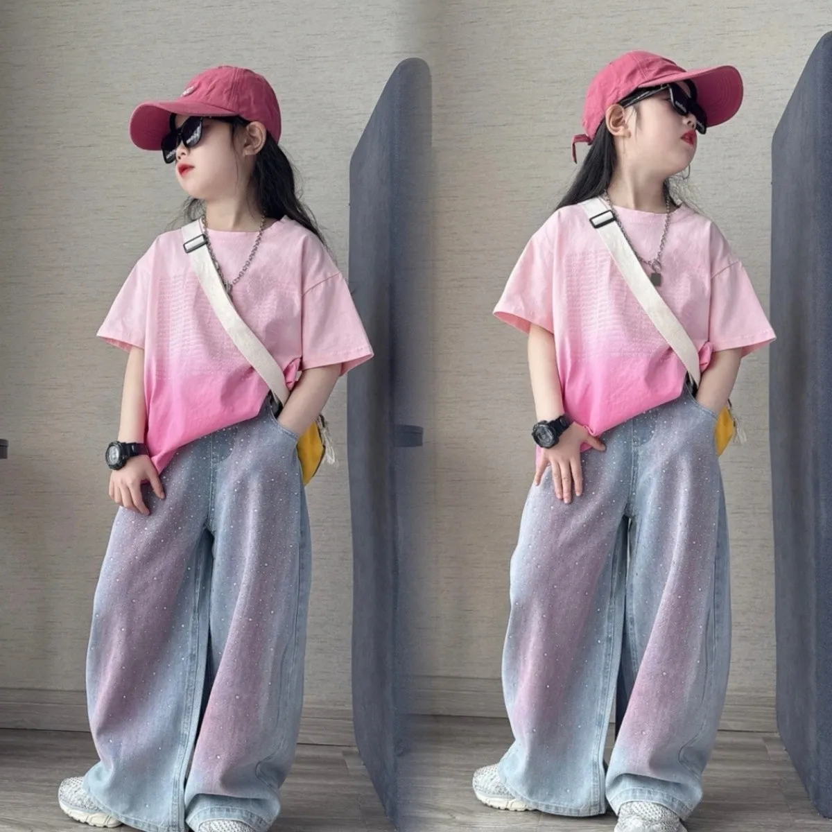 Girls' Summer Set 2026 New Children's Hanging Dyeing Short Sleeve T-shirt+Hot Diamond Cowboy Wide Leg Pants Two Piece Set
Girls' Summer Set 2026 New Children's Hanging Dyeing Short Sleeve T-shirt+Hot Diamond Cowboy Wide Leg Pants Two Piece Set