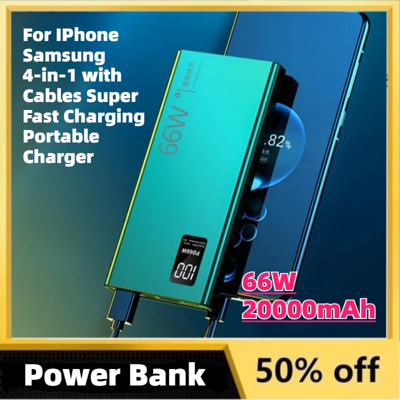 High Capacity 2026 New 66W 20000mAh Power Bank for IPhone Samsung 4-in-1 with Cables Super Fast Charging Portable Charger
High Capacity 2026 New 66W 20000mAh Power Bank for IPhone Samsung 4-in-1 with Cables Super Fast Charging Portable Charger