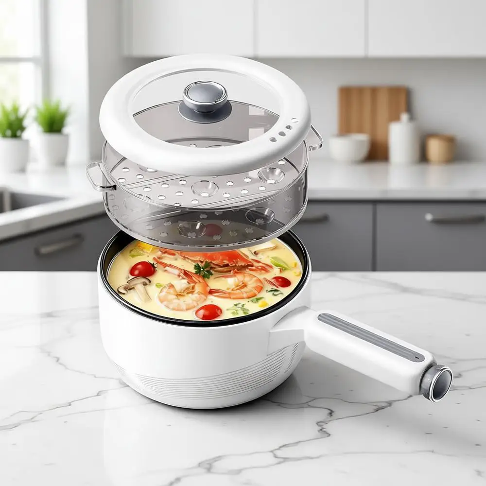 Multifunction Portable Electric Pot with Steamer, 2L Non-Stick Pan, Rice Cooker, Soup Maker, Ideal for Small Kitchens and Dorms
Multifunction Portable Electric Pot with Steamer, 2L Non-Stick Pan, Rice Cooker, Soup Maker, Ideal for Small Kitchens and Dorms