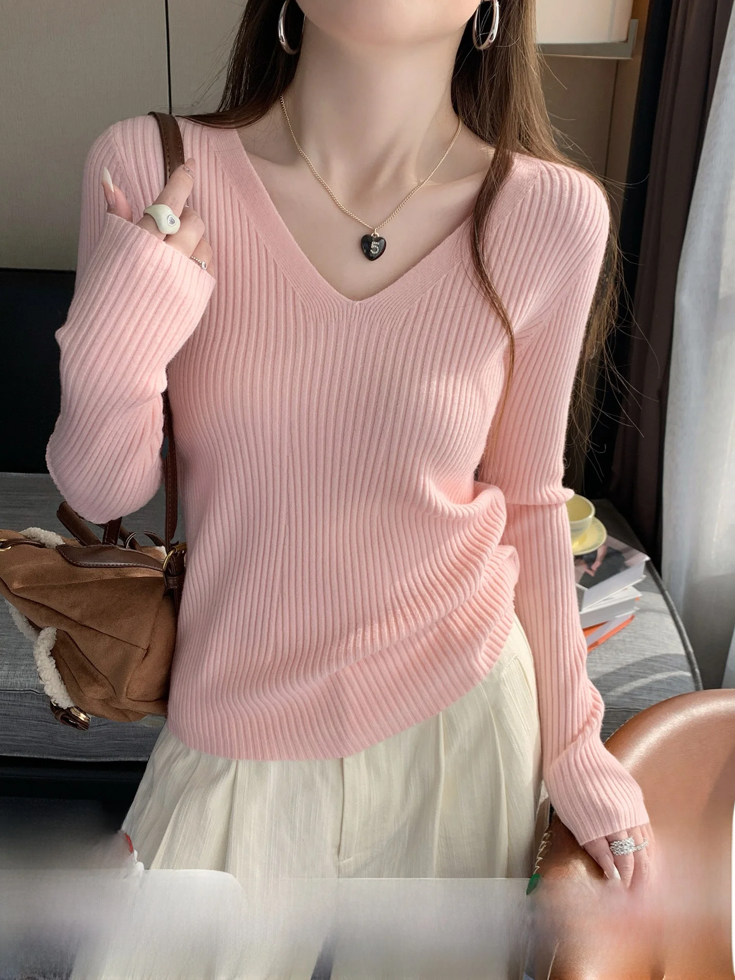 Pink Knitted Wool Sweater V-Ne Women's Faion Commute Sle Slim Fit Long Sve Thermal Top Inner Wear Outer Wear
Pink Knitted Wool Sweater V-Ne Women's Faion Commute Sle Slim Fit Long Sve Thermal Top Inner Wear Outer Wear