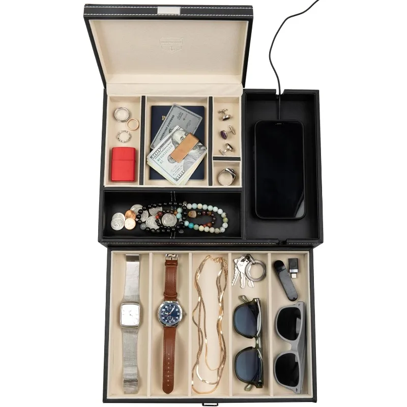 Mens Jewelry Box Nightstand Organizer - Everyday Carry Valet Tray for Men - Watch and Jewelry Box for Men with Large S
Mens Jewelry Box Nightstand Organizer - Everyday Carry Valet Tray for Men - Watch and Jewelry Box for Men with Large S
