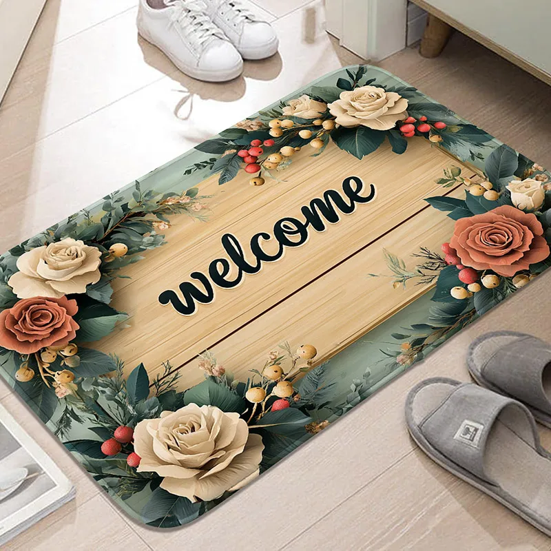 Welcome letter retro floral flannel home mat, absorbent door mat, bedroom floor mat, living room small carpet, machine washable
Welcome letter retro floral flannel home mat, absorbent door mat, bedroom floor mat, living room small carpet, machine washable