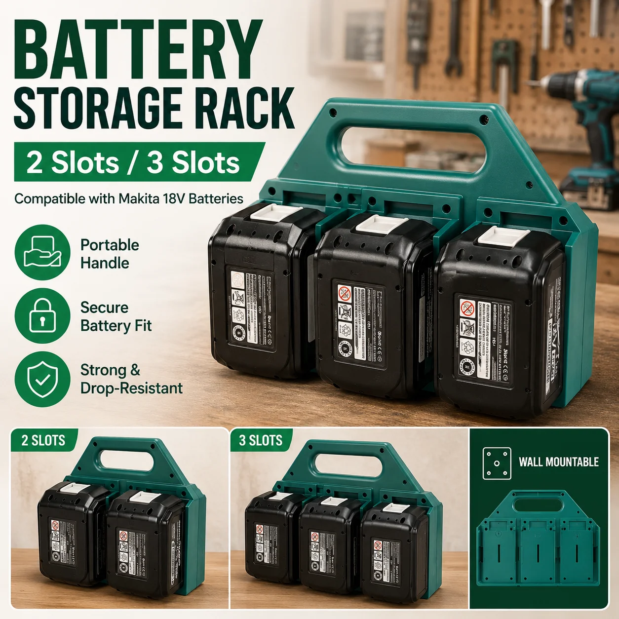 Battery Storage Rack for Makita 18V 4/6 Slots Portable 3D Printed Battery Holder Stand Drop Resistant Tool Organizer Garage
Battery Storage Rack for Makita 18V 4/6 Slots Portable 3D Printed Battery Holder Stand Drop Resistant Tool Organizer Garage
