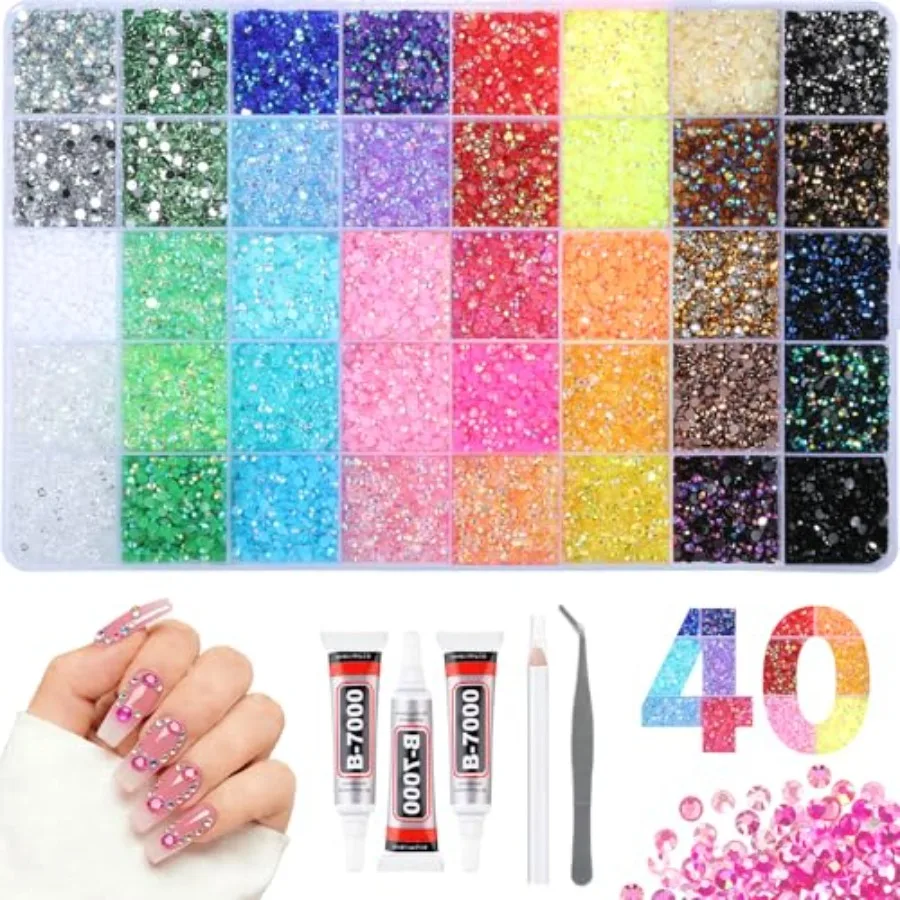 4mm Resin Rhinestones 40000Pcs, Bedazzling Kit with B7000 Glue, Tweezers and Pickup Pen, 40 Colors for Nail Art, DIY Crafts, Cl
4mm Resin Rhinestones 40000Pcs, Bedazzling Kit with B7000 Glue, Tweezers and Pickup Pen, 40 Colors for Nail Art, DIY Crafts, Cl