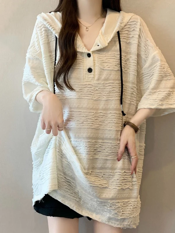 Elegant European Style Hoodie Short Sleeve Women's T-shirt Summer New plus Size Comfortable Loose Fit Korean Fashion Top
Elegant European Style Hoodie Short Sleeve Women's T-shirt Summer New plus Size Comfortable Loose Fit Korean Fashion Top