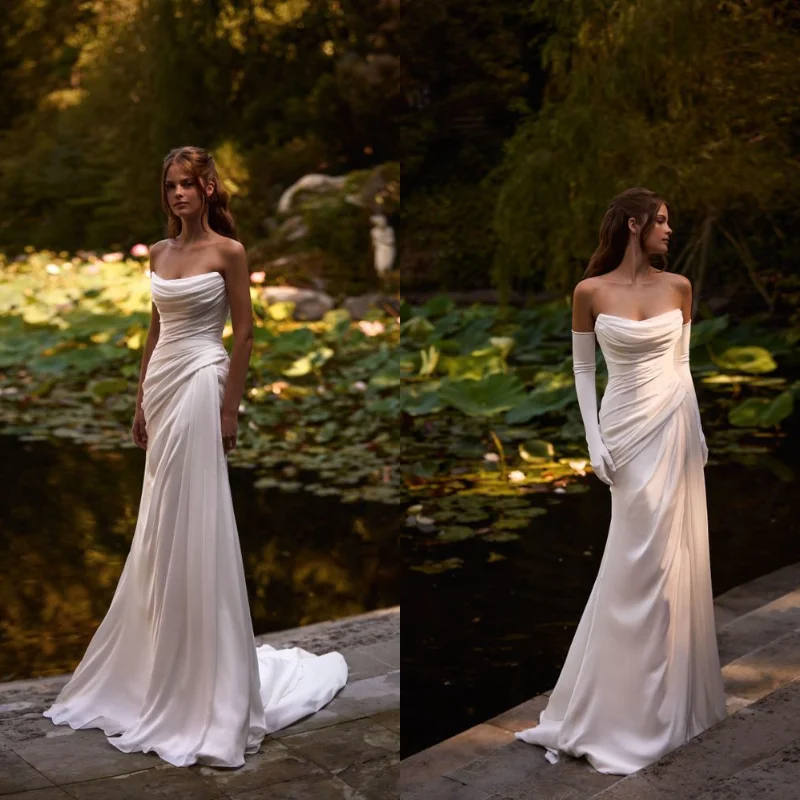 Strapless Ruched Chiffon Mermaid Wedding Dress Floral Tulle Train Elegant Bridal Gown Bride Custom Made 2026 Vestido De Novia
Strapless Ruched Chiffon Mermaid Wedding Dress Floral Tulle Train Elegant Bridal Gown Bride Custom Made 2026 Vestido De Novia