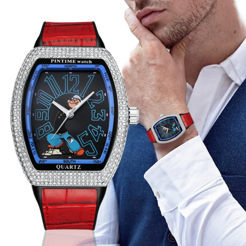 2026 New Iced Out Men's Watch Tonneau Luxury Diamond Hip Hop Quartz Watch Cartoon Sailor Man Creative Fashion Relogio Masculino
2026 New Iced Out Men's Watch Tonneau Luxury Diamond Hip Hop Quartz Watch Cartoon Sailor Man Creative Fashion Relogio Masculino