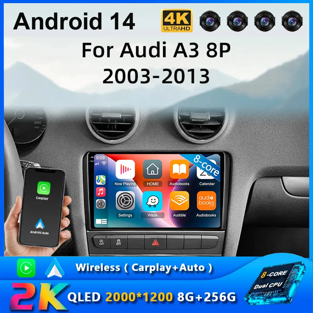 Android 14 Wireless Auto Carplay Car Radio For Audi A3 8P 2003 - 2013 Navigation GPS Multimedia Player Stereo WiFi+4G BT DVD DSP
Android 14 Wireless Auto Carplay Car Radio For Audi A3 8P 2003 - 2013 Navigation GPS Multimedia Player Stereo WiFi+4G BT DVD DSP