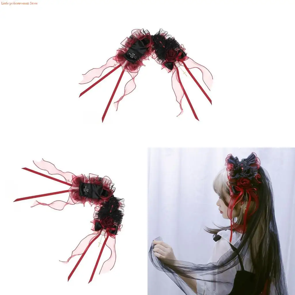 F92D Handcrafts Gothic Rose Bows Headband with Veil for Themed Event and Photoshoots
F92D Handcrafts Gothic Rose Bows Headband with Veil for Themed Event and Photoshoots
