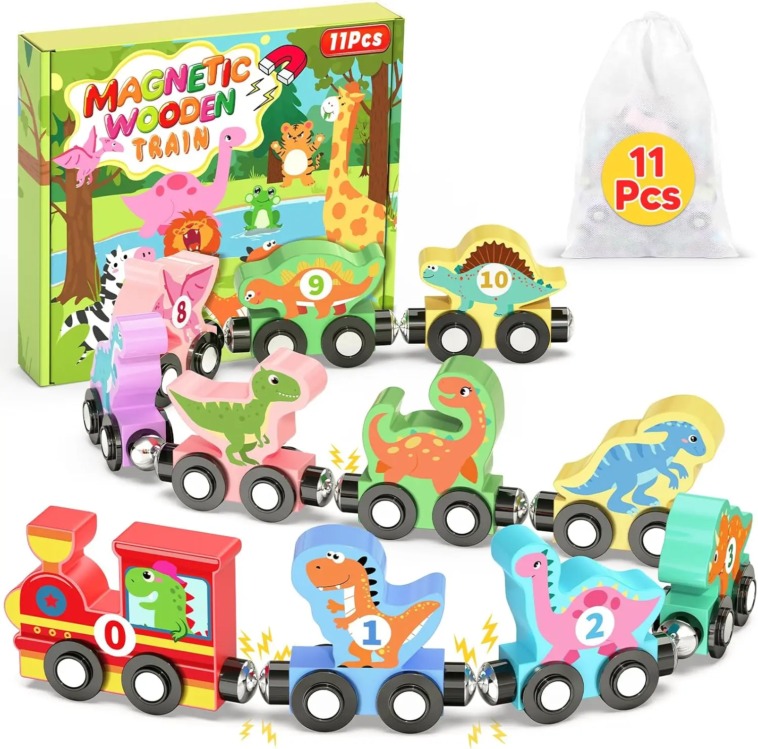 11 Pcs Magnetic Dinosaur Train Set Montessori Wooden Toys for Toddlers 1-3, Preschool Learning Educational Sensory Gift for Boys Girls
11 Pcs Magnetic Dinosaur Train Set Montessori Wooden Toys for Toddlers 1-3, Preschool Learning Educational Sensory Gift for Boys Girls