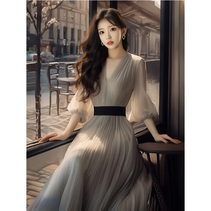 Elegant V-Neck Long Sleeve Gray Dress Women's Formal Occasion Slim Fit Midi Dress Spring New Arrival from Big Fish Home
Elegant V-Neck Long Sleeve Gray Dress Women's Formal Occasion Slim Fit Midi Dress Spring New Arrival from Big Fish Home