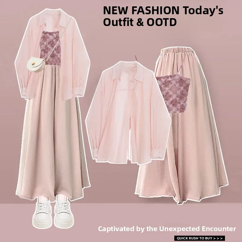 Pink Long Sve Sun Protection irt Women's Autumn New Ele Unique Trendy Hot Girl Strap Wide Leg Pants Skirt
Pink Long Sve Sun Protection irt Women's Autumn New Ele Unique Trendy Hot Girl Strap Wide Leg Pants Skirt