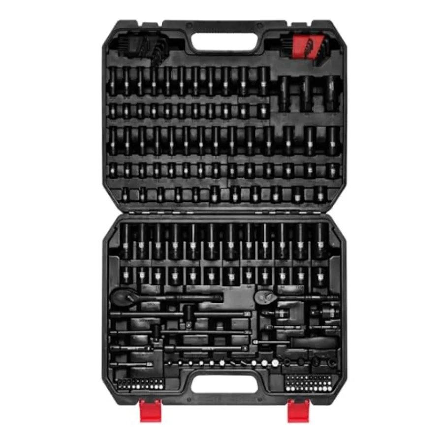189-Piece Impact Socket Set 1/4" and 3/8" Drive Metric and SAE Sizes CR-V Steel Includes Deep and Shallow Sockets Ratchets Bits
189-Piece Impact Socket Set 1/4" and 3/8" Drive Metric and SAE Sizes CR-V Steel Includes Deep and Shallow Sockets Ratchets Bits