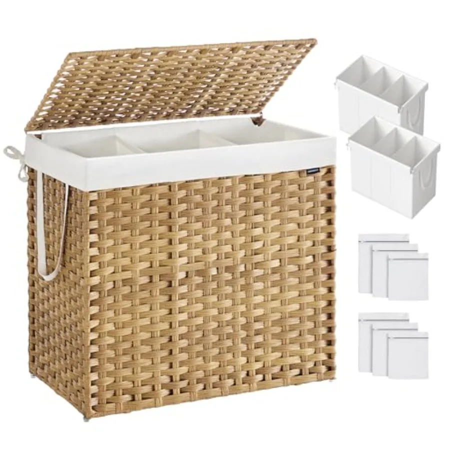 160 L Laundry Hamper with Lid and Dual Removable Liner Bags Includes 6 Mesh Storage Pouches Wicker-Style Design for Bathroom or
160 L Laundry Hamper with Lid and Dual Removable Liner Bags Includes 6 Mesh Storage Pouches Wicker-Style Design for Bathroom or