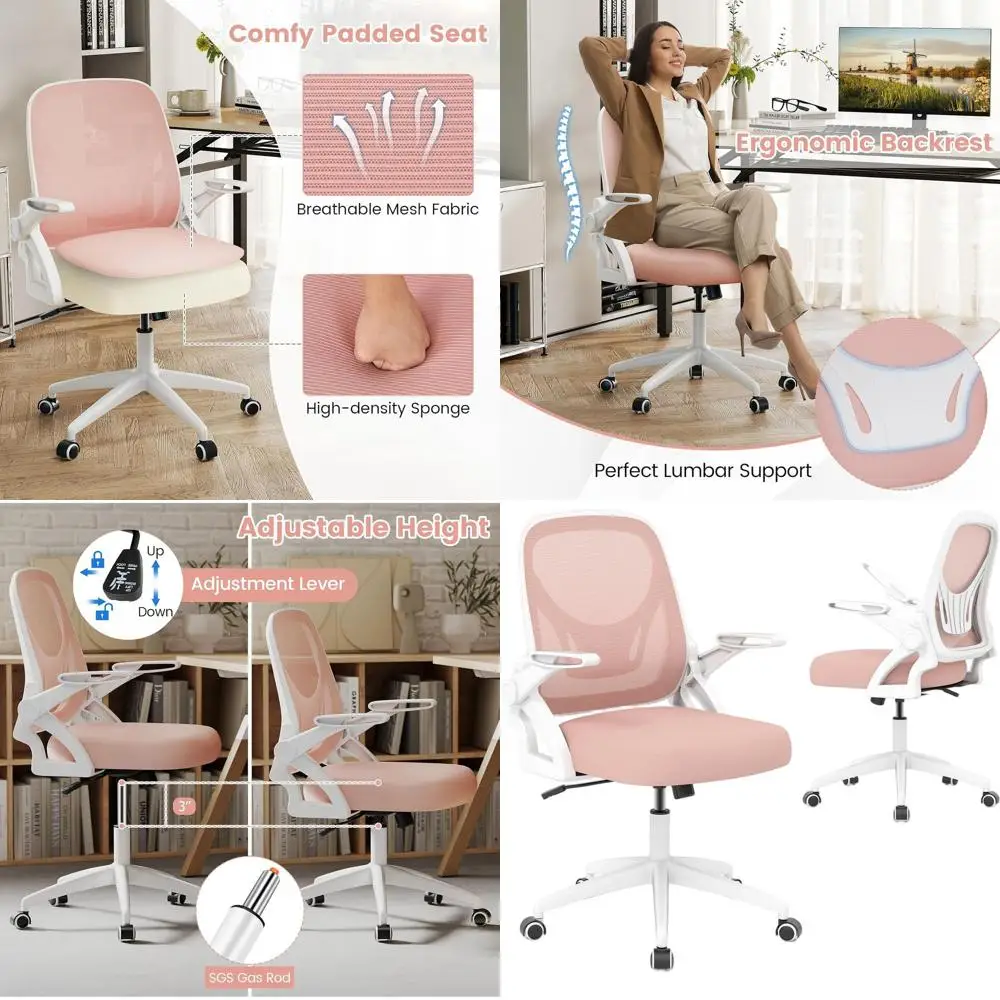 Ergonomic Swivel Desk Chair with Adjustable Height, Flip-Up Armrests, and Lumbar Support for Comfortable Work and Gaming (Pink)
Ergonomic Swivel Desk Chair with Adjustable Height, Flip-Up Armrests, and Lumbar Support for Comfortable Work and Gaming (Pink)