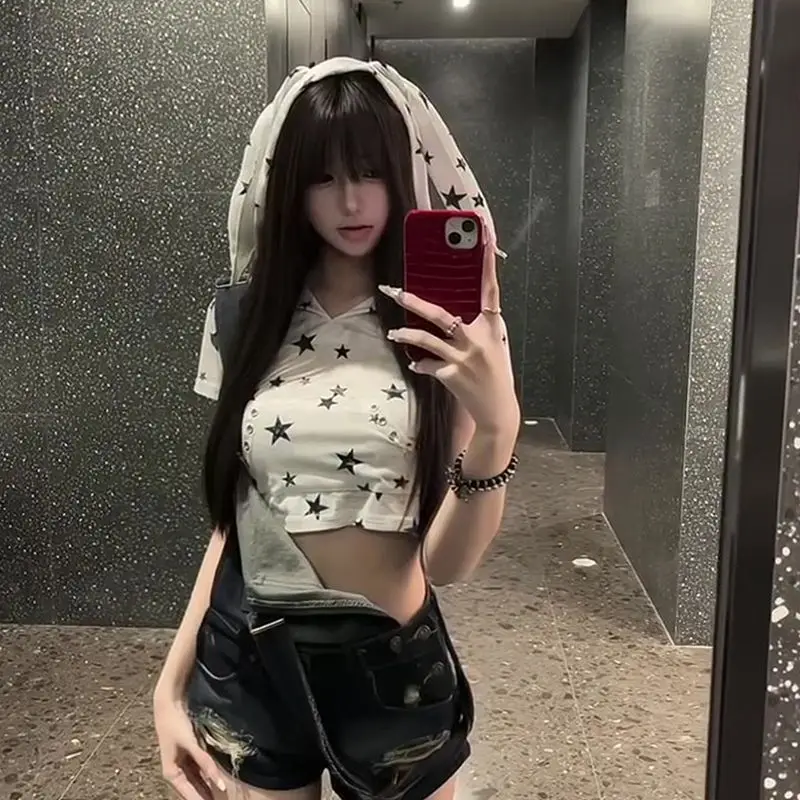 Y2k Star Print Rabbit Ear Hoodie T-shirts 2025 Summer New Top for Women Casual All-match Slim Fit Short Sleeve Tee Shirt
Y2k Star Print Rabbit Ear Hoodie T-shirts 2025 Summer New Top for Women Casual All-match Slim Fit Short Sleeve Tee Shirt