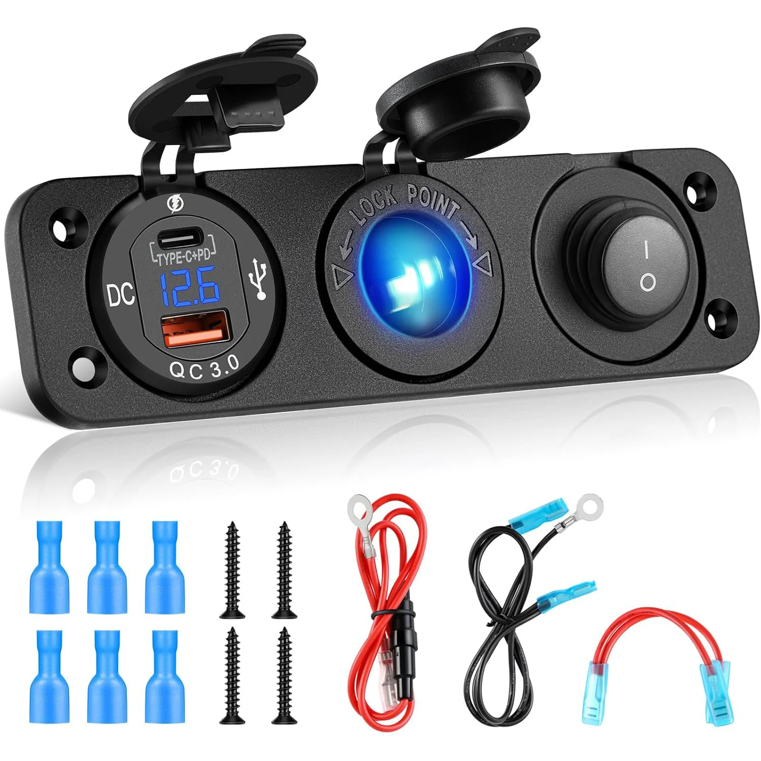 3 в 1 розетка прикуривателя 12 В с тумблером PD Dual USB QC3.0 Автомобильное зарядное устройство Панель со светодиодным вольтметром
3 в 1 розетка прикуривателя 12 В с тумблером PD Dual USB QC3.0 Автомобильное зарядное устройство Панель со светодиодным вольтметром