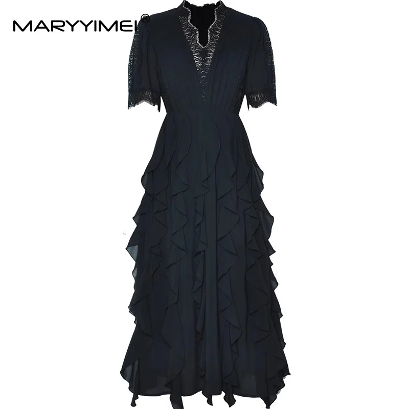 MARYYIMEI High Quality Short-Sleeved V-Neck Dress For Women Lace Splicing Hollow Out Slim-Fit Fungus Dresses Summer New Arrival
MARYYIMEI High Quality Short-Sleeved V-Neck Dress For Women Lace Splicing Hollow Out Slim-Fit Fungus Dresses Summer New Arrival