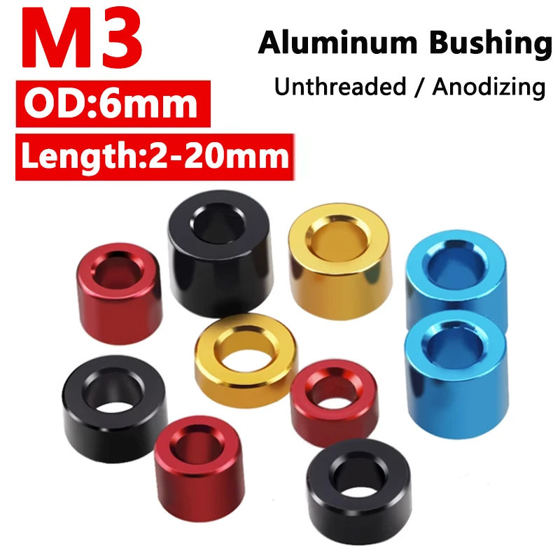 10/100pcs M3 Aluminum Bushing Washer Gasket Unthreaded Round Hollow Standoff Spacer Sleeve Anodizing Color OD 6mm Length 1-20mm
10/100pcs M3 Aluminum Bushing Washer Gasket Unthreaded Round Hollow Standoff Spacer Sleeve Anodizing Color OD 6mm Length 1-20mm