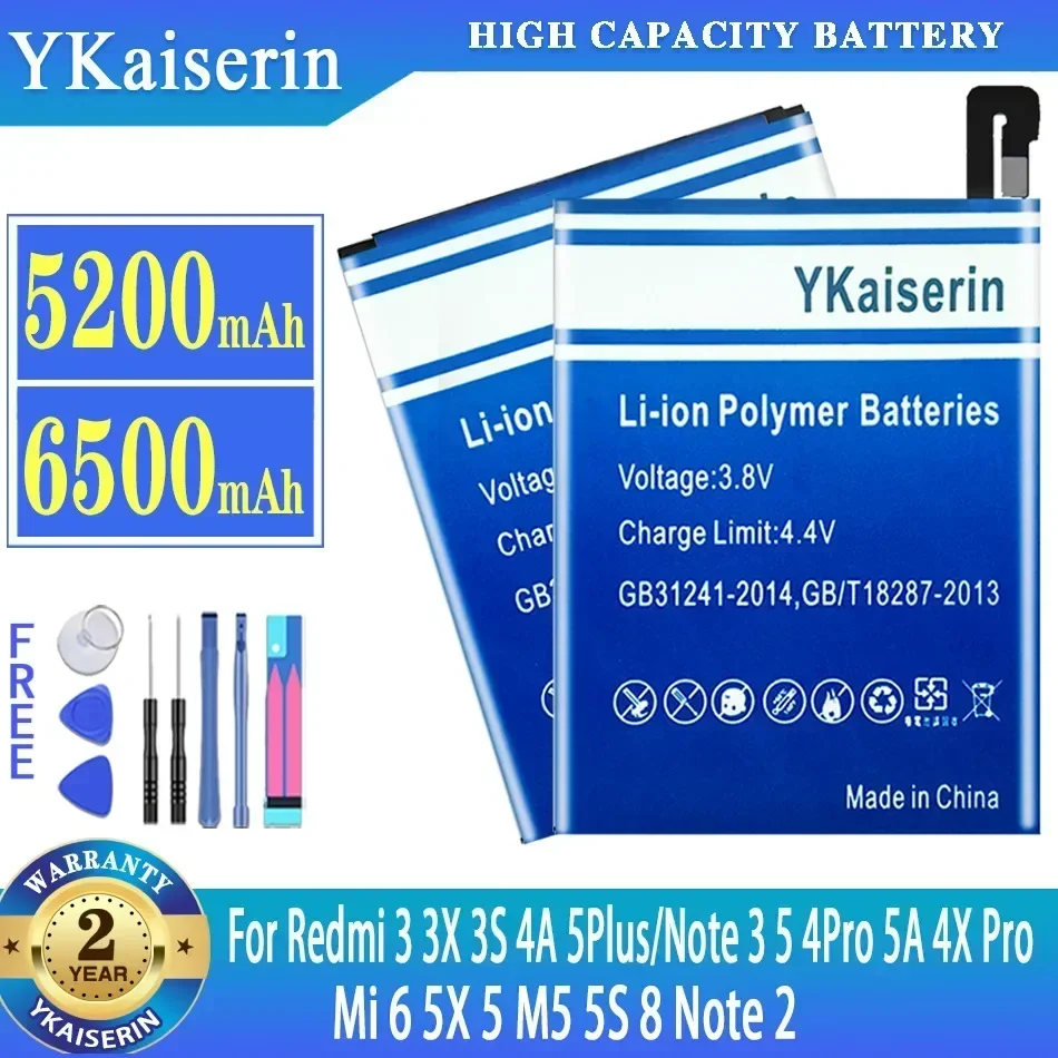YKaiserin Battery For Xiaomi Mi 6 5X 5 M5 5S 8 Note 2 Note2 for Redmi 3 3X 3S 4A 5Plus 5 Plus Note 3 5 4Pro 5A 4X Pro
YKaiserin Battery For Xiaomi Mi 6 5X 5 M5 5S 8 Note 2 Note2 for Redmi 3 3X 3S 4A 5Plus 5 Plus Note 3 5 4Pro 5A 4X Pro
