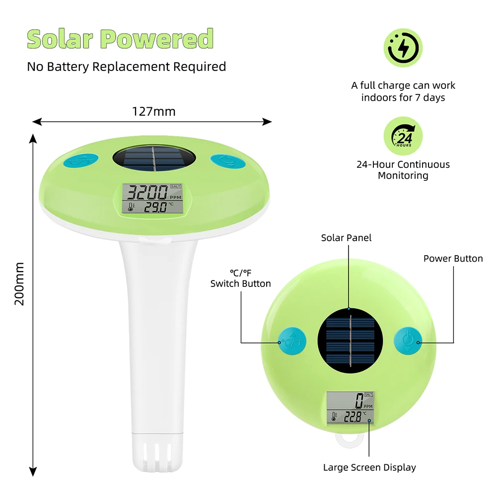 Solar-Powered Digital Pool Thermometer 2 In 1 Salinity Temperature Waterproof For Home Garden Tool Accessory In Stock
Solar-Powered Digital Pool Thermometer 2 In 1 Salinity Temperature Waterproof For Home Garden Tool Accessory In Stock