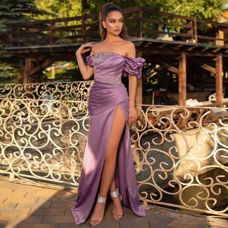 BridalAffair Lilac Off The Shoulder Elegant Evening Gowns Pleated Beaded High Slit Long Prom Party Dresses Applique Formal Gown
BridalAffair Lilac Off The Shoulder Elegant Evening Gowns Pleated Beaded High Slit Long Prom Party Dresses Applique Formal Gown