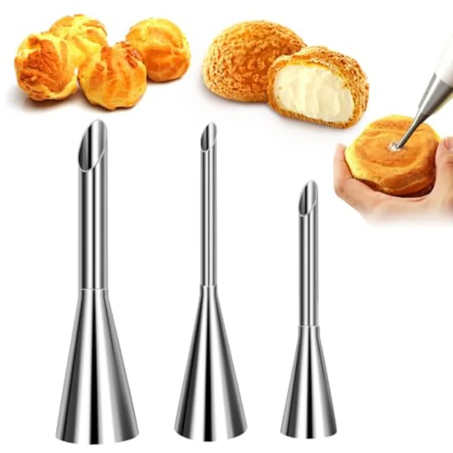 Cream Piping Tips, Stainless Steel Long Cream Puff Nozzle Small Pastry Icing Piping Decorating Tools, Silver 3 Pieces
Cream Piping Tips, Stainless Steel Long Cream Puff Nozzle Small Pastry Icing Piping Decorating Tools, Silver 3 Pieces
