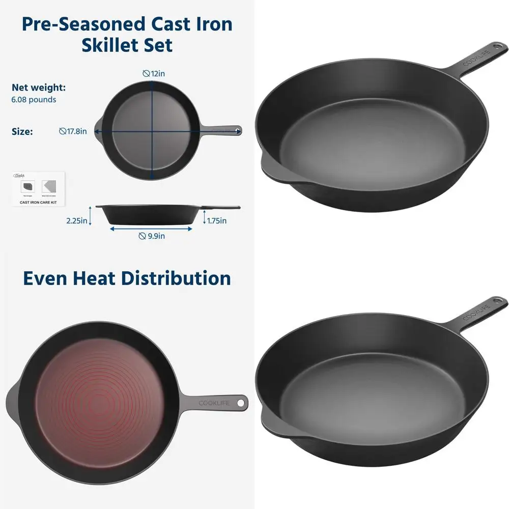 12-Inch Light Pre-Seasoned Cast Iron Skillet - Smooth, Easy Clean, Versatile Cooking Surface
12-Inch Light Pre-Seasoned Cast Iron Skillet - Smooth, Easy Clean, Versatile Cooking Surface