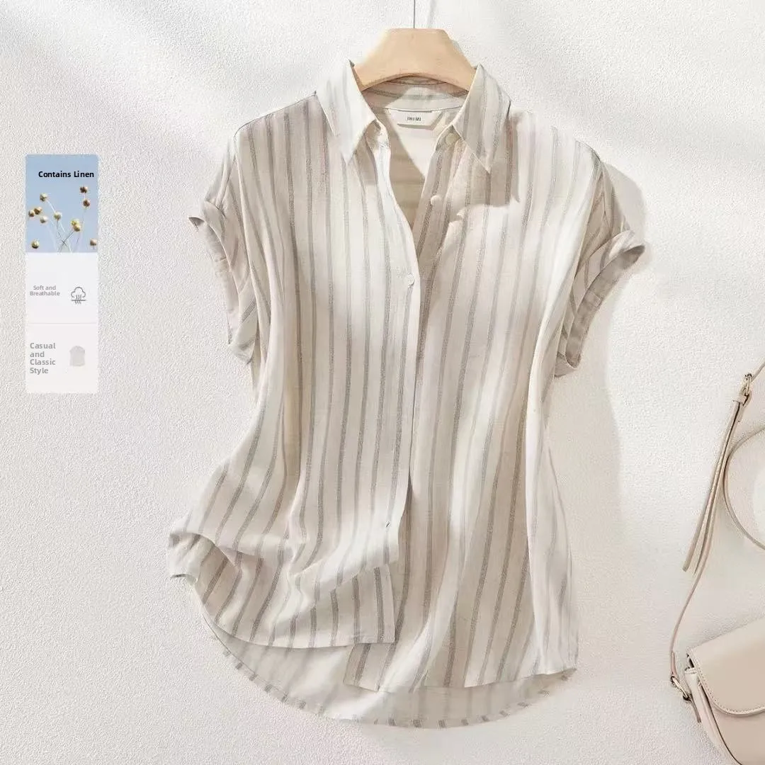 Casual Summer Women's Linen Stripe ort Sve irt Label Removed Faion Top Comfortable Loose Fit Button down Ne
Casual Summer Women's Linen Stripe ort Sve irt Label Removed Faion Top Comfortable Loose Fit Button down Ne