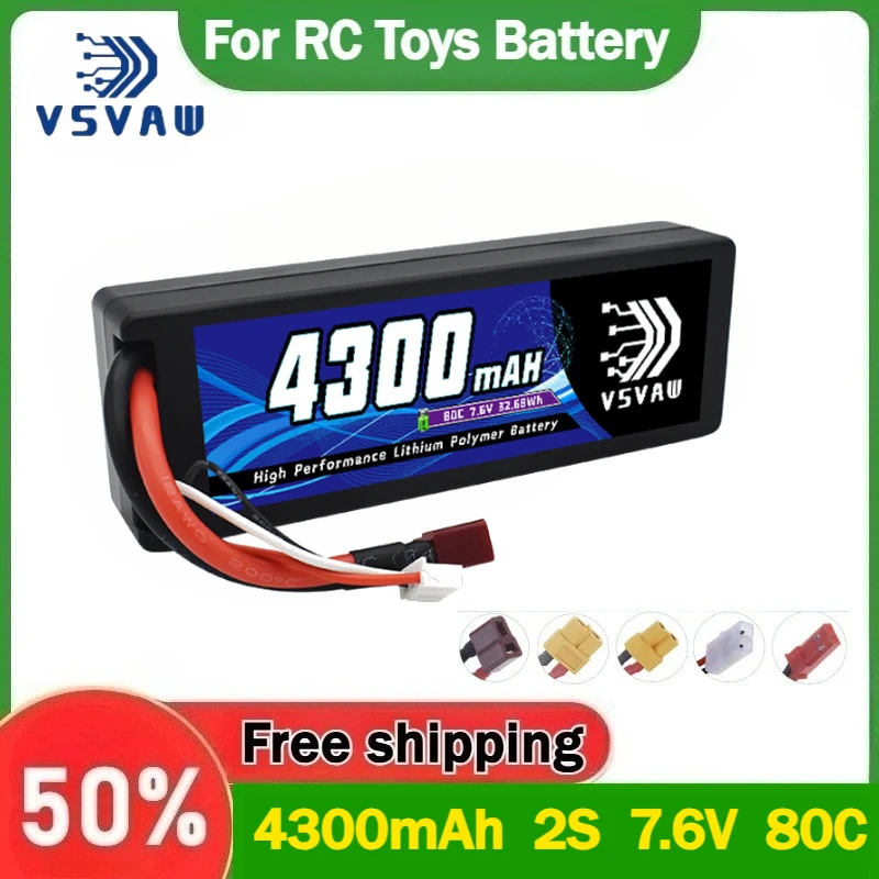 VSVAW 4300mAh 2S 7.6V 80C HV Lipo Battery for 1/10 RC Car Truck Tank RC Buggy Truggy RC Racing Parts Hardcase With EC5 Plug
VSVAW 4300mAh 2S 7.6V 80C HV Lipo Battery for 1/10 RC Car Truck Tank RC Buggy Truggy RC Racing Parts Hardcase With EC5 Plug