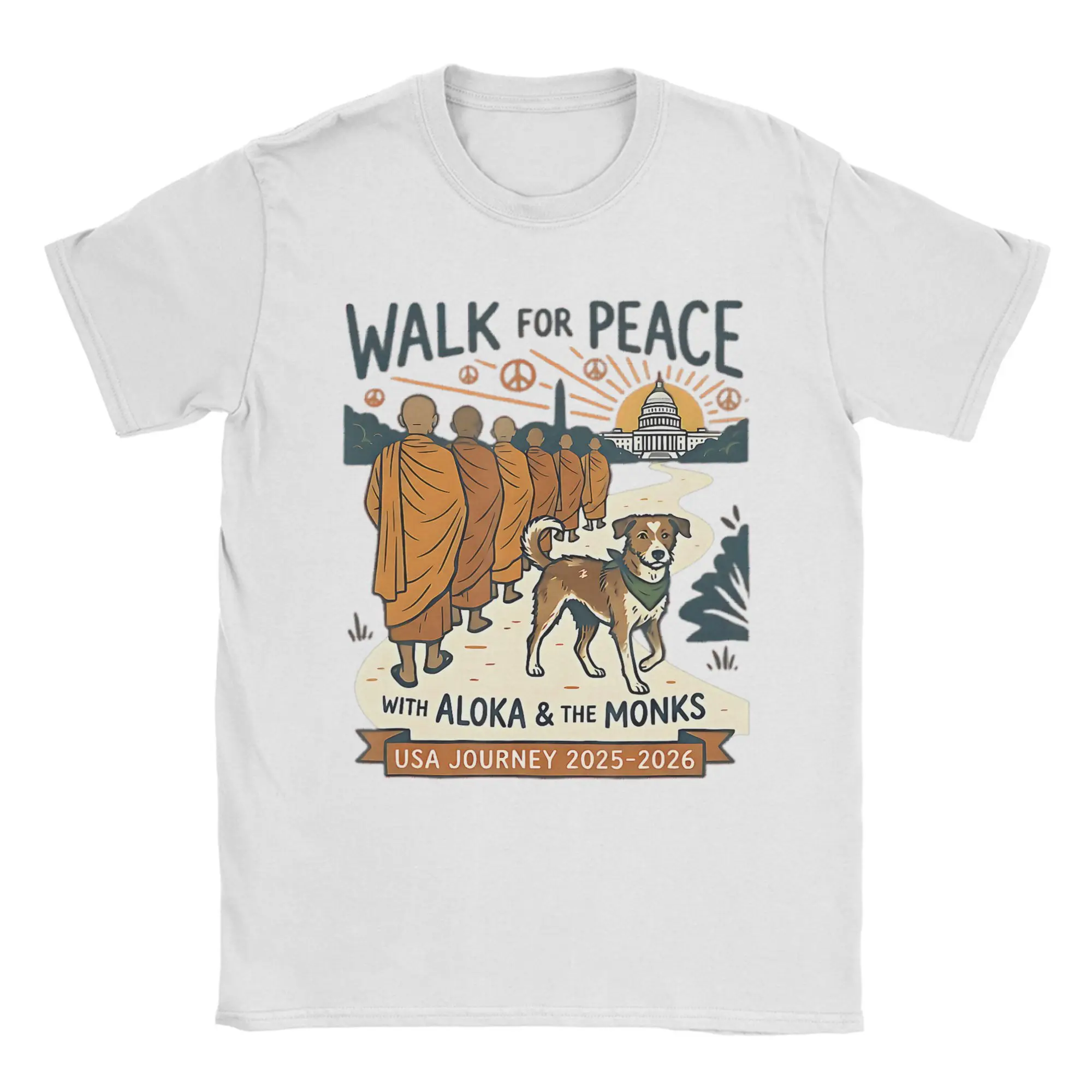 Vintage T Shirt Summer Walk for Peace Monks Dog USA Journey 2025-2026 Vintage Zen Hipster T Shirts Cotton Tee Shirt for Men
Vintage T Shirt Summer Walk for Peace Monks Dog USA Journey 2025-2026 Vintage Zen Hipster T Shirts Cotton Tee Shirt for Men
