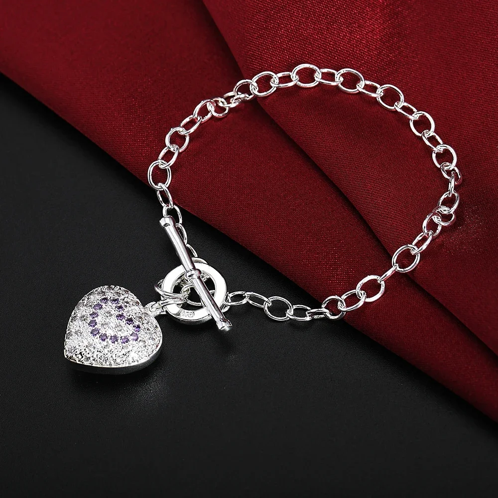 Noble 925 Sterling Silver Bracelets for Women Hanging Crystal Heart Chain Party Girl Christmas Day Gifts High Quality Jewelry
Noble 925 Sterling Silver Bracelets for Women Hanging Crystal Heart Chain Party Girl Christmas Day Gifts High Quality Jewelry