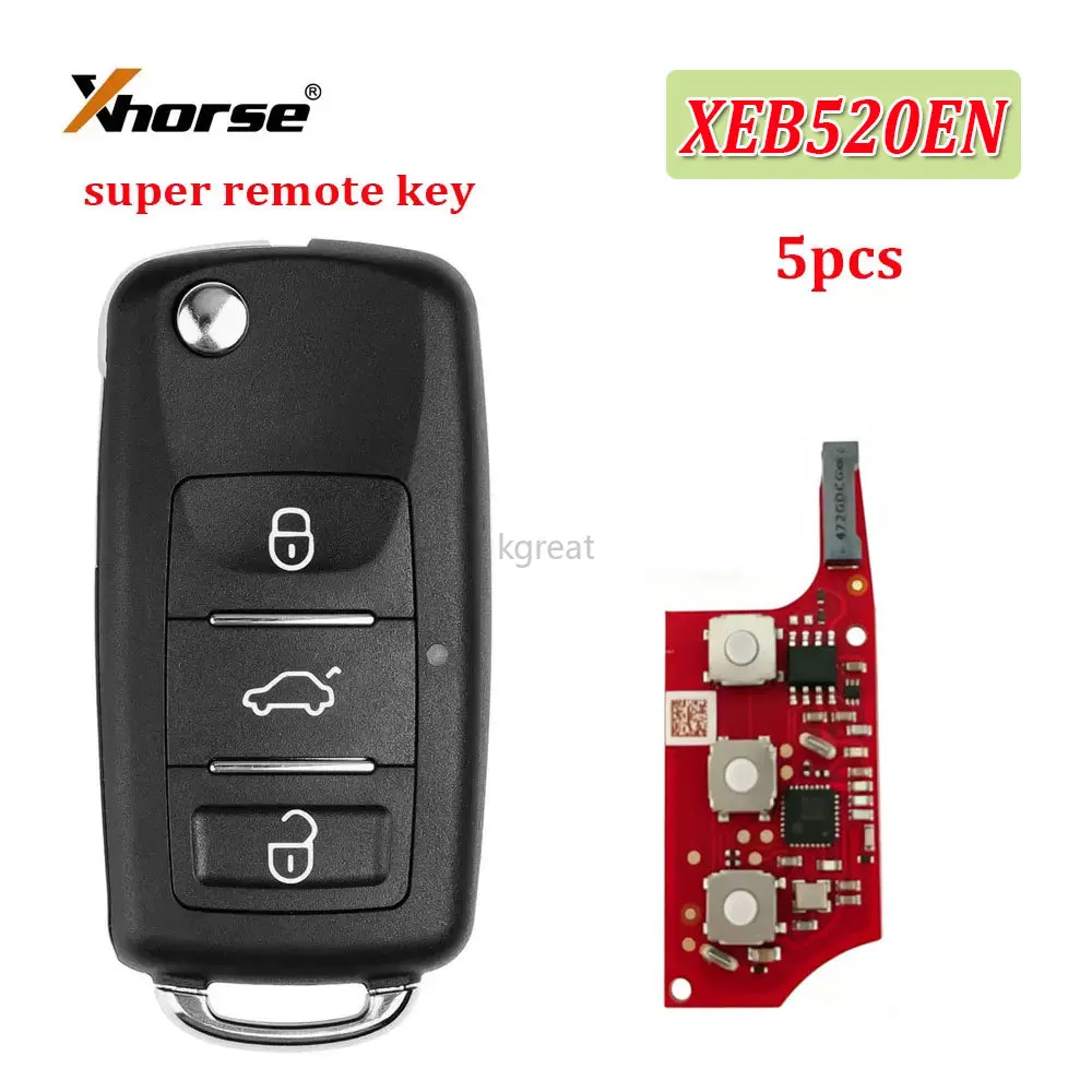 5 шт. XHORSE XEB520EN B5 Супер-пульт дистанционного управления с 3 кнопками и чипом XT27B, автомобильный ключ для типов B5, совместимый с VVDI2, VVDI Key Tool Max Pro
5 шт. XHORSE XEB520EN B5 Супер-пульт дистанционного управления с 3 кнопками и чипом XT27B, автомобильный ключ для типов B5, совместимый с VVDI2, VVDI Key Tool Max Pro